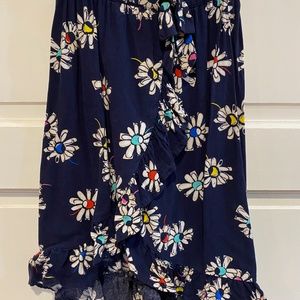 Hanna Andersson Twirly Skirt Navy Blue Floral Print Size 110 US 5 High Low Tie